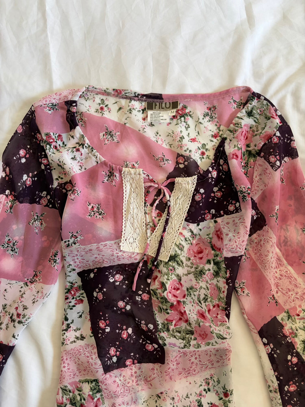 Vintage Y2K Patchwork Floral Asymmetrical Hem Fairy Top