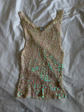 Vintage Y2K Bay Cream Scoop Neck Crochet Iridescent Sequin Cami