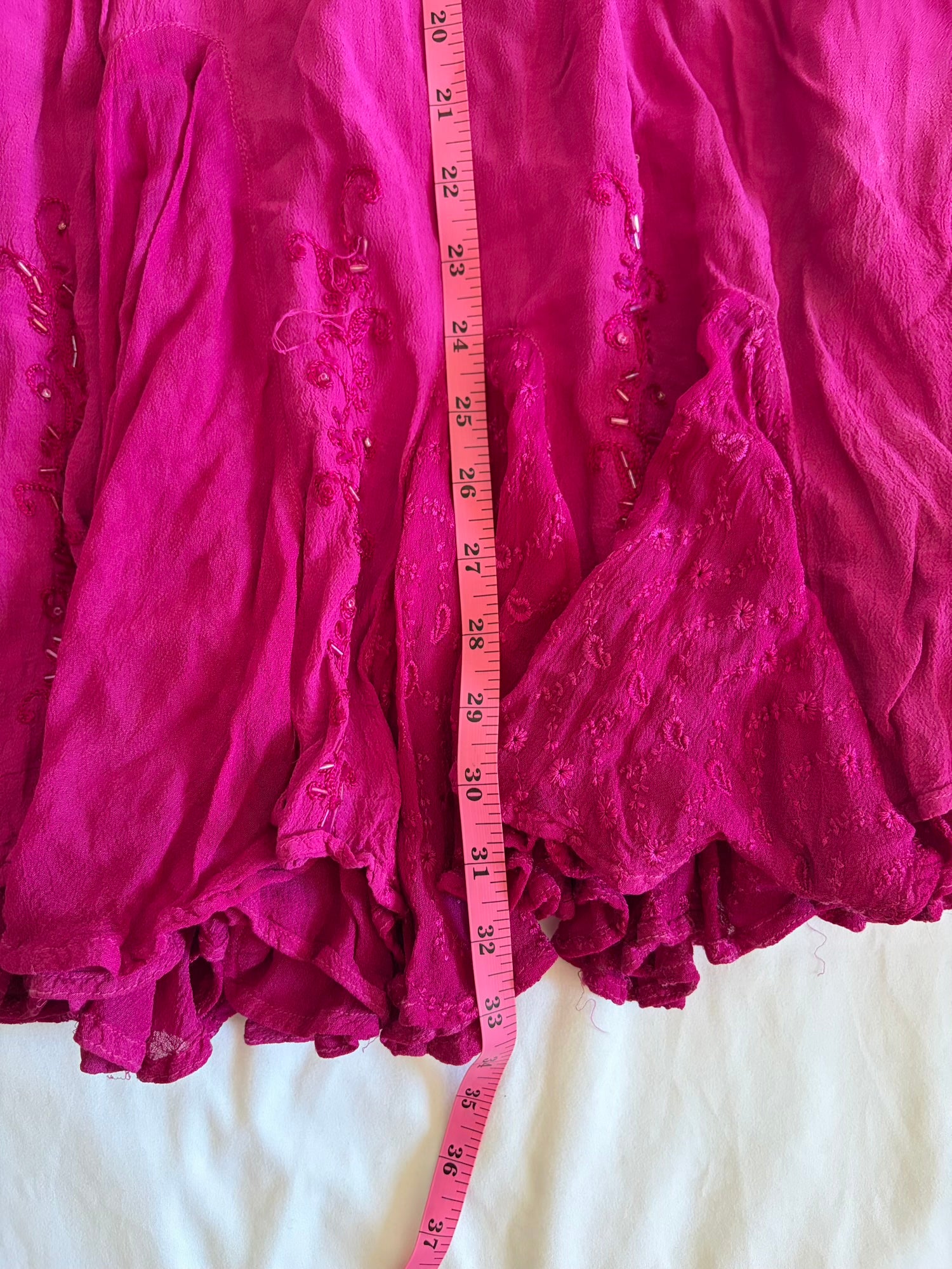 Vintage Y2K cerise maxi skirt with embroidered mermaid hem with beads