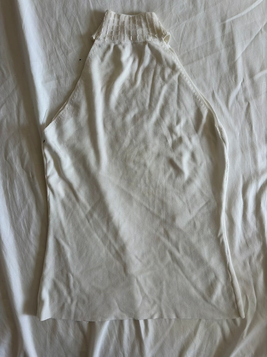 Vintage Y2K Cream Knit Halterneck Cami with Heavy Beading and Iridescent Sequins