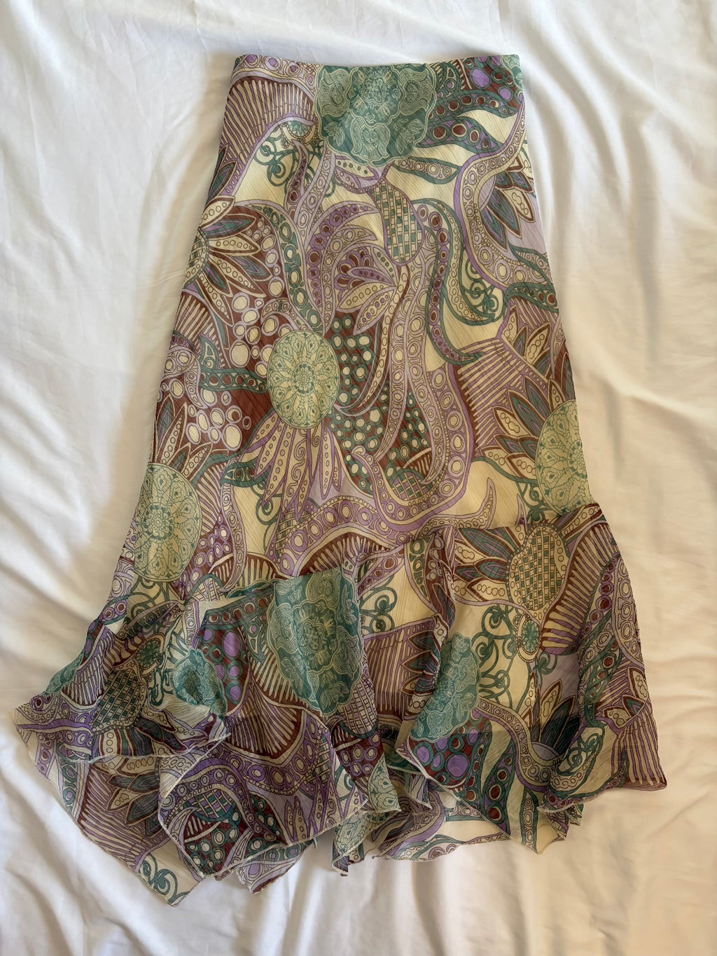 Vintage Y2K Purple and Green Floral Paisley Mermaid Hem Skirt