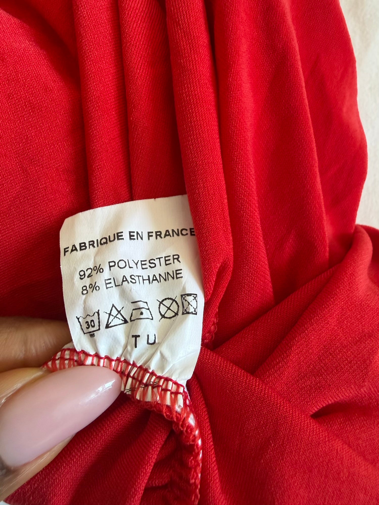 Vintage Y2K French red bandeau top with asymmetrical hem and diamonte detail with side ruching