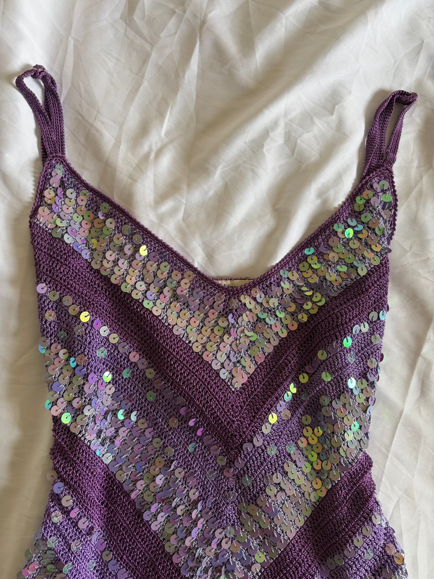 Vintage Y2K Purple and Lilac Sequin Crochet Cami