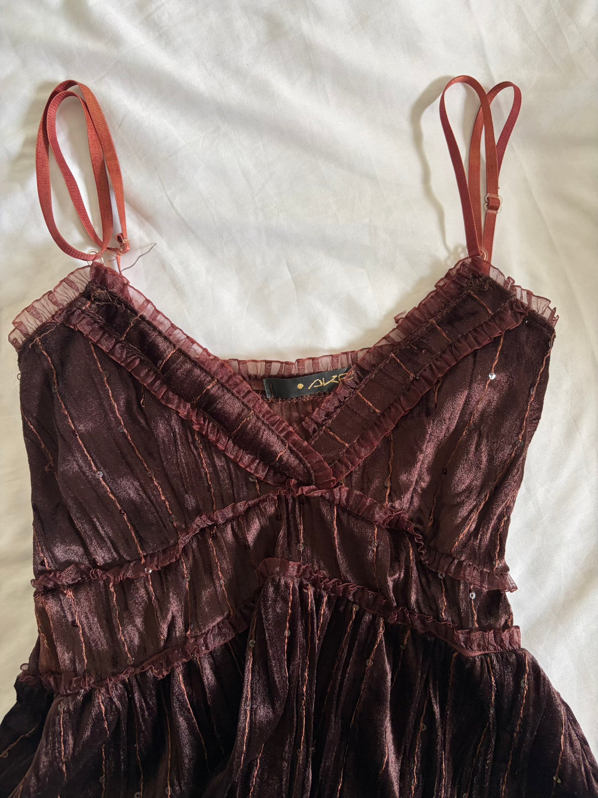 Vintage 1990s Brown Velvet Babydoll Cami with Sequins