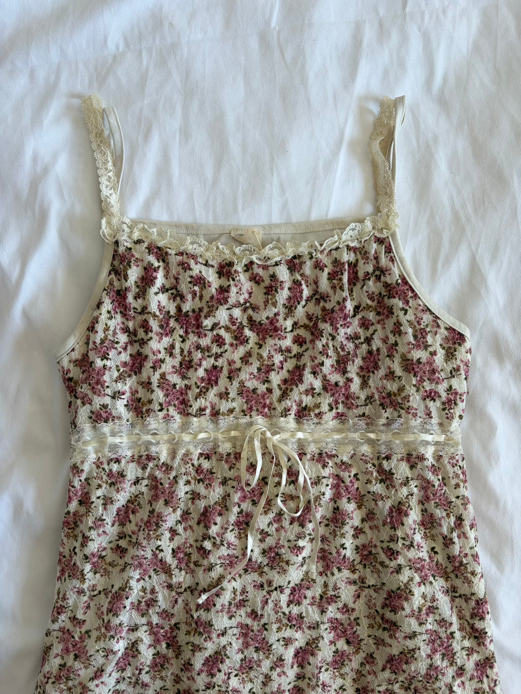 Vintage Y2K Japanese floral coquette cami with ribbon underbust detail