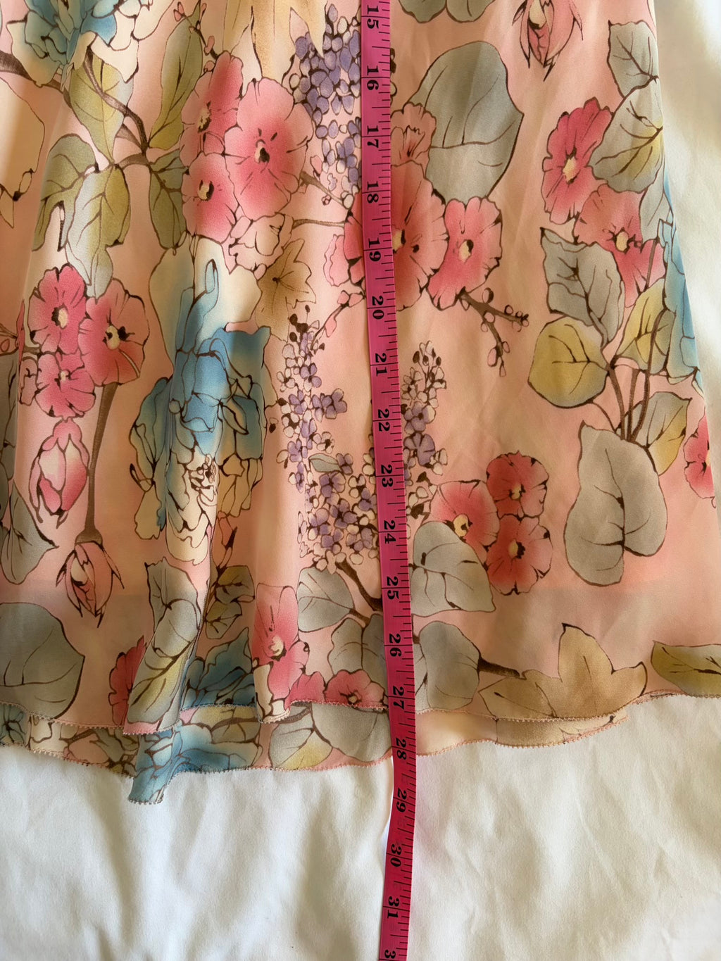 Vintage Y2K pastel silk floral midi skirt with ruffle hem