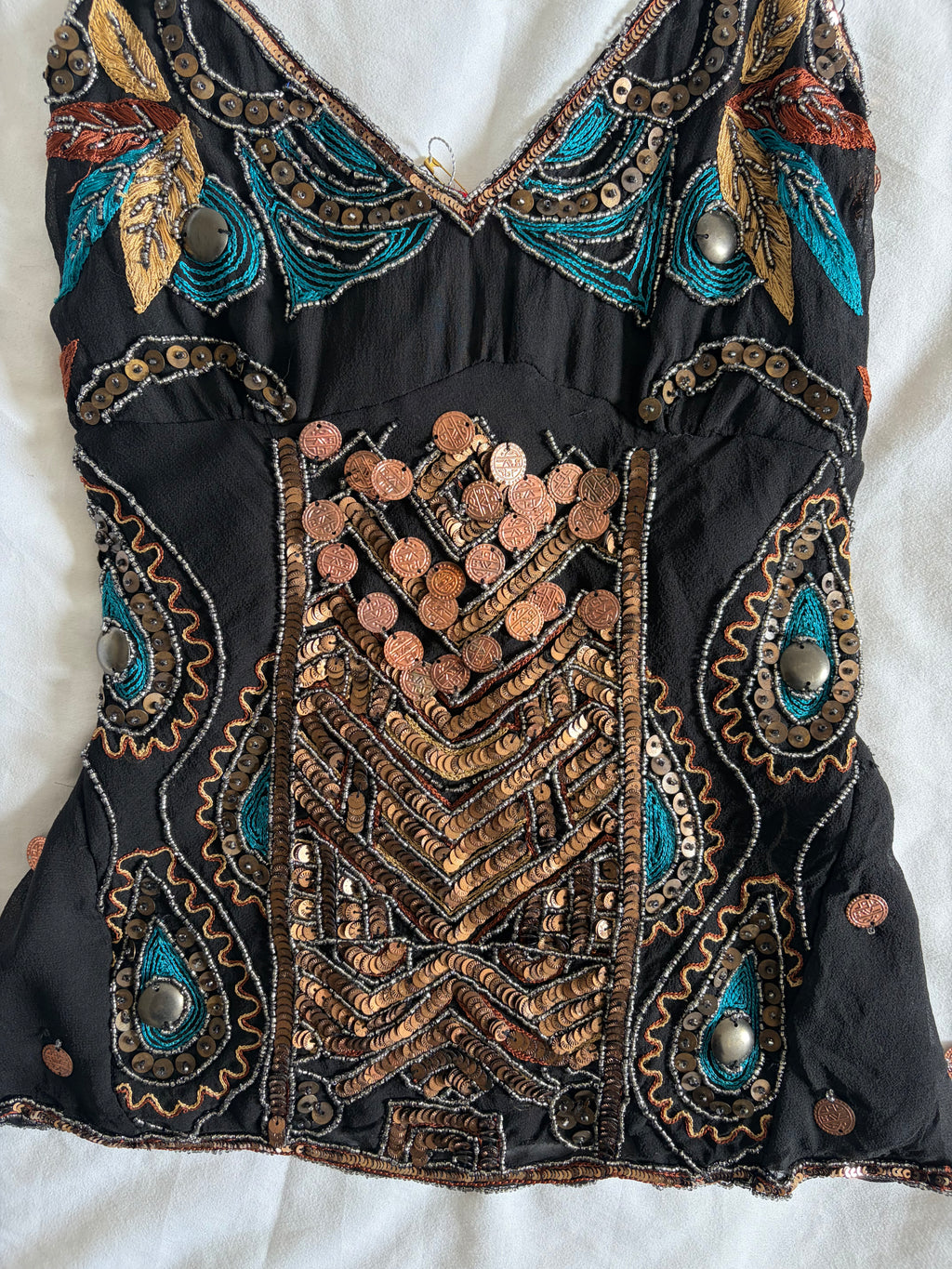 Vintage Aftershock Silk Black Embellished Sequin and Beaded Cami