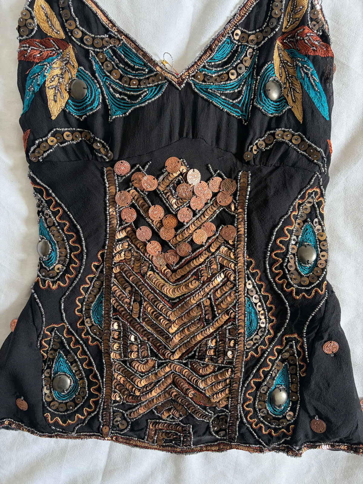 Vintage Aftershock Silk Black Embellished Sequin and Beaded Cami