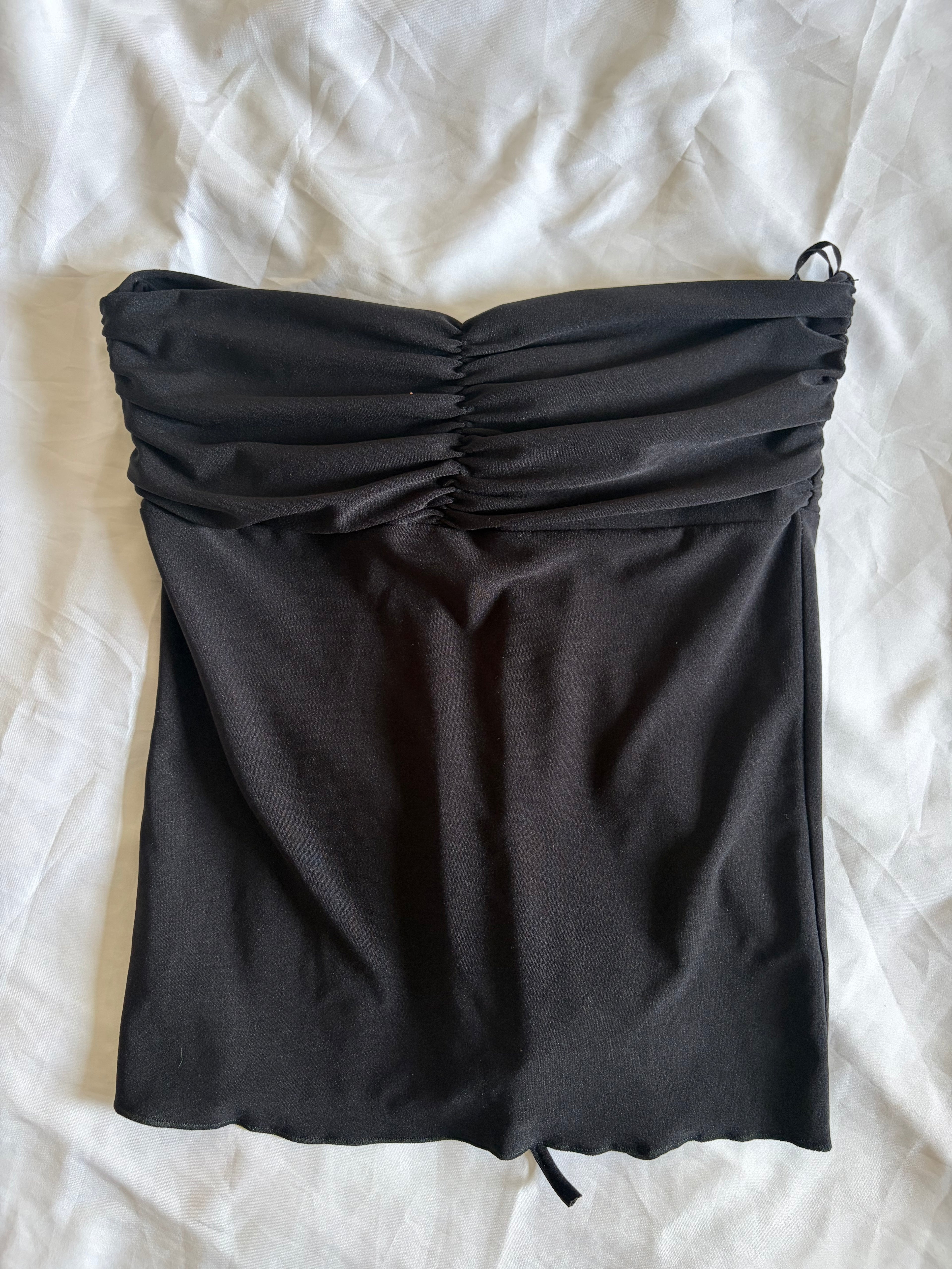 Vintage 1990s Black Ruched Bust Bandeau Halterneck Cami