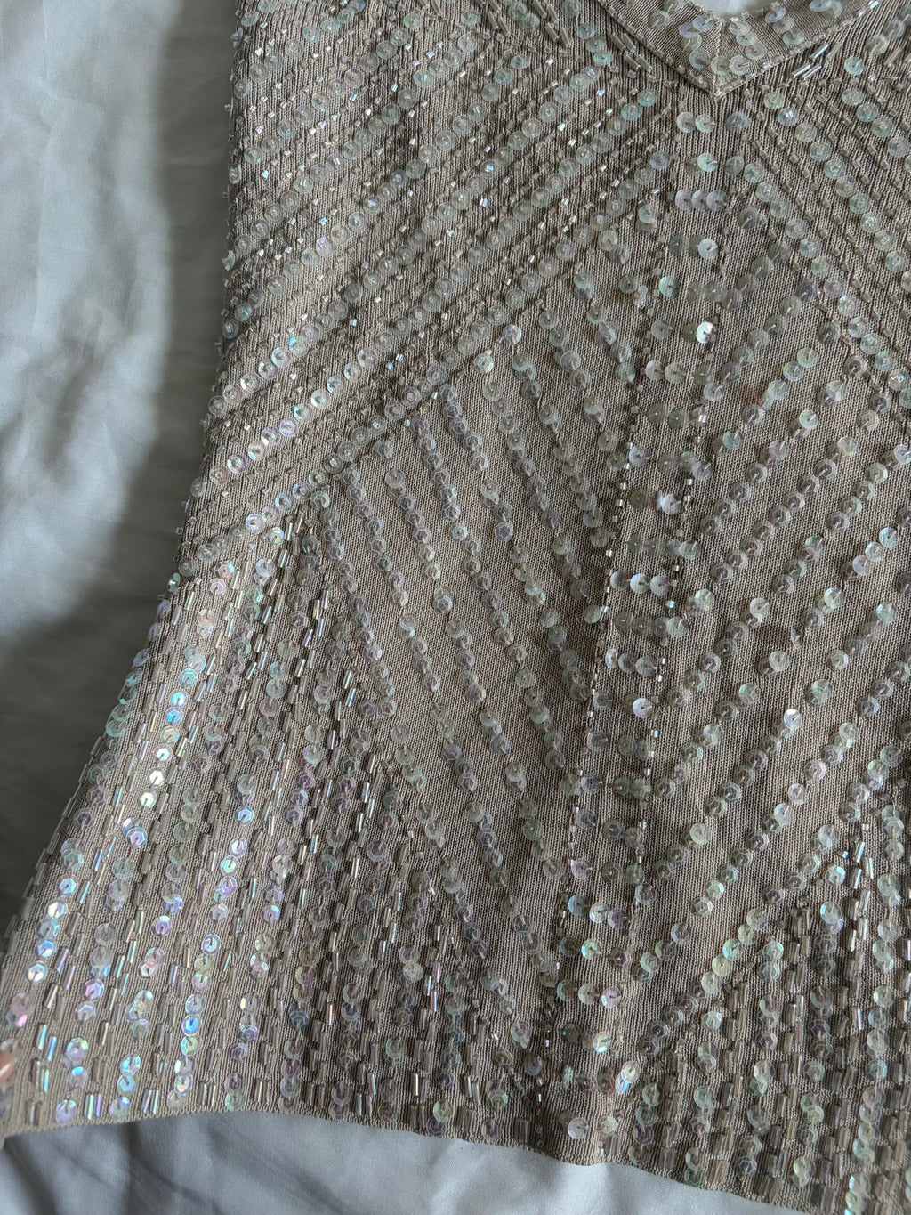 Vintage Y2K Knit Cami with Iridescent Sequins and Beads and Crossback Detail