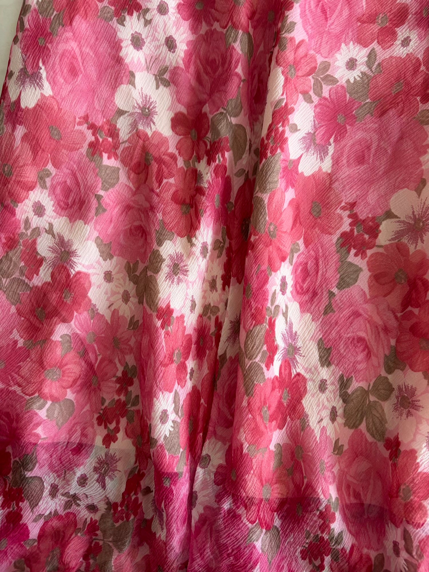 Vintage 1990s Silk Pink and Red Floral Maxi Skirt with Floaty Fairy Hem