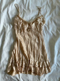 Vintage Y2K blush ruffle hem cami with bronze beaded detail and sequins