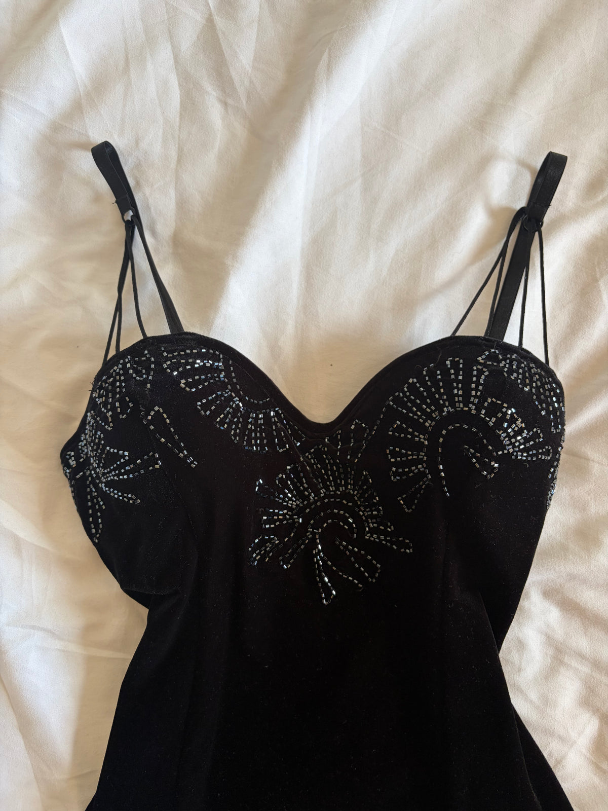 Vintage 1990s Principles Black Velvet Embellished Corset-Style Top