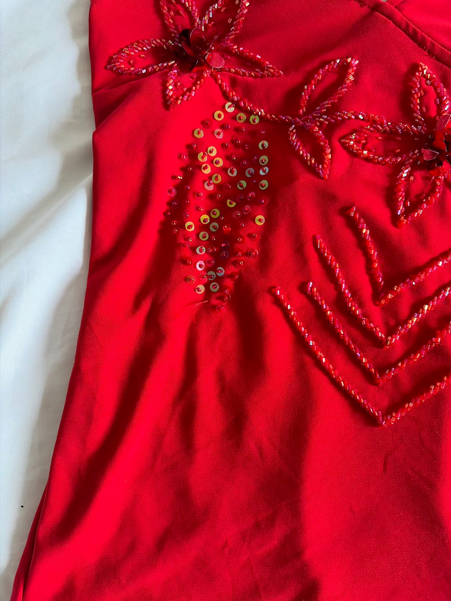 Vintage Y2K Red Cami with Beaded Sequins and Diamante Straps