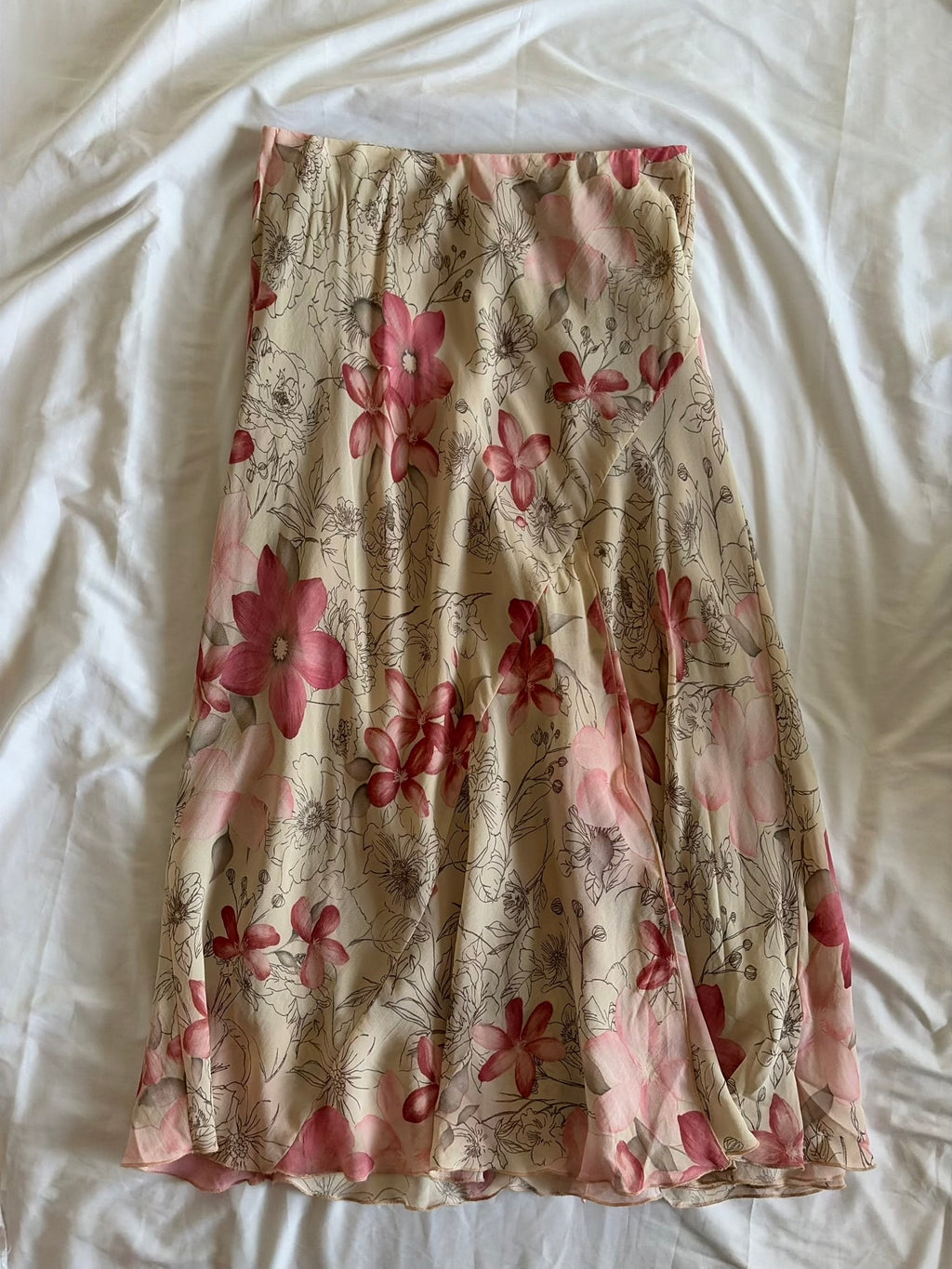 Vintage 1990s Floaty Floral Skirt with Rose Pink Detailing (Berkertex)