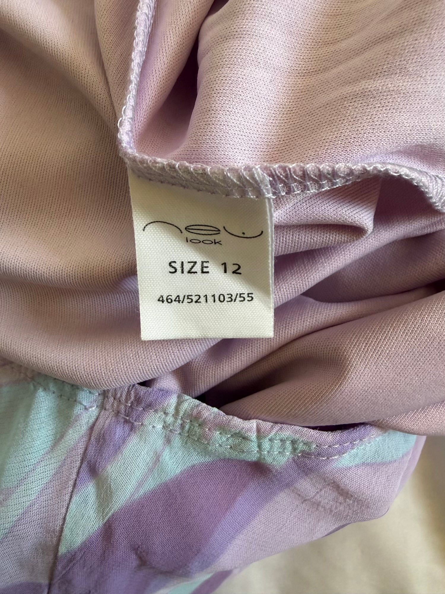 Vintage Y2K Lilac and Pastel Blue Swirl Midi Skirt with Ribbon Hem