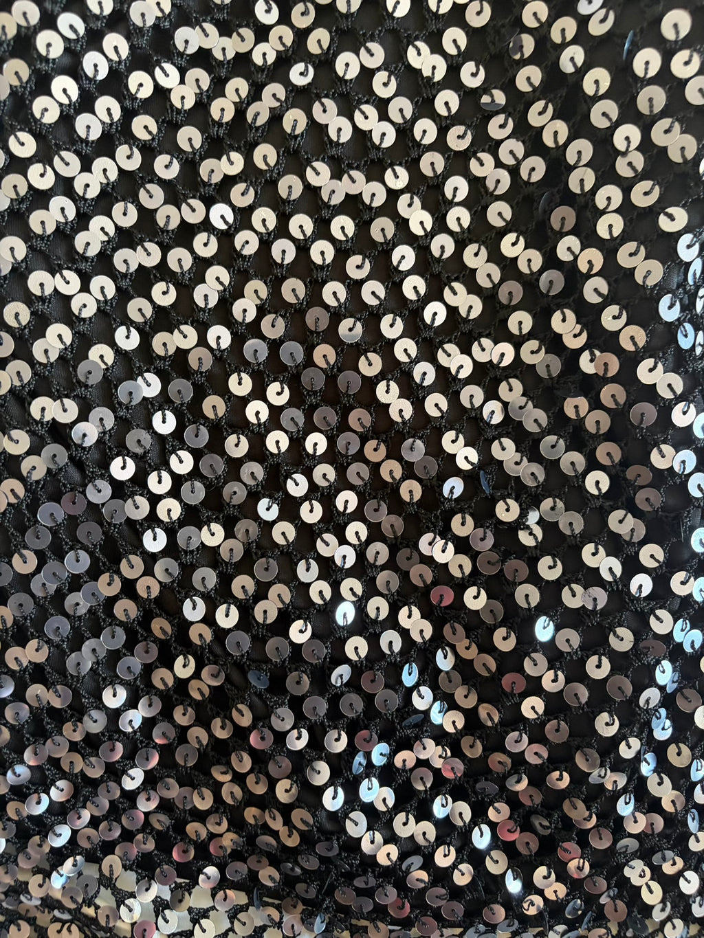 Vintage Y2K black crochet cami with silver sequins and subtle asymmetrical hem