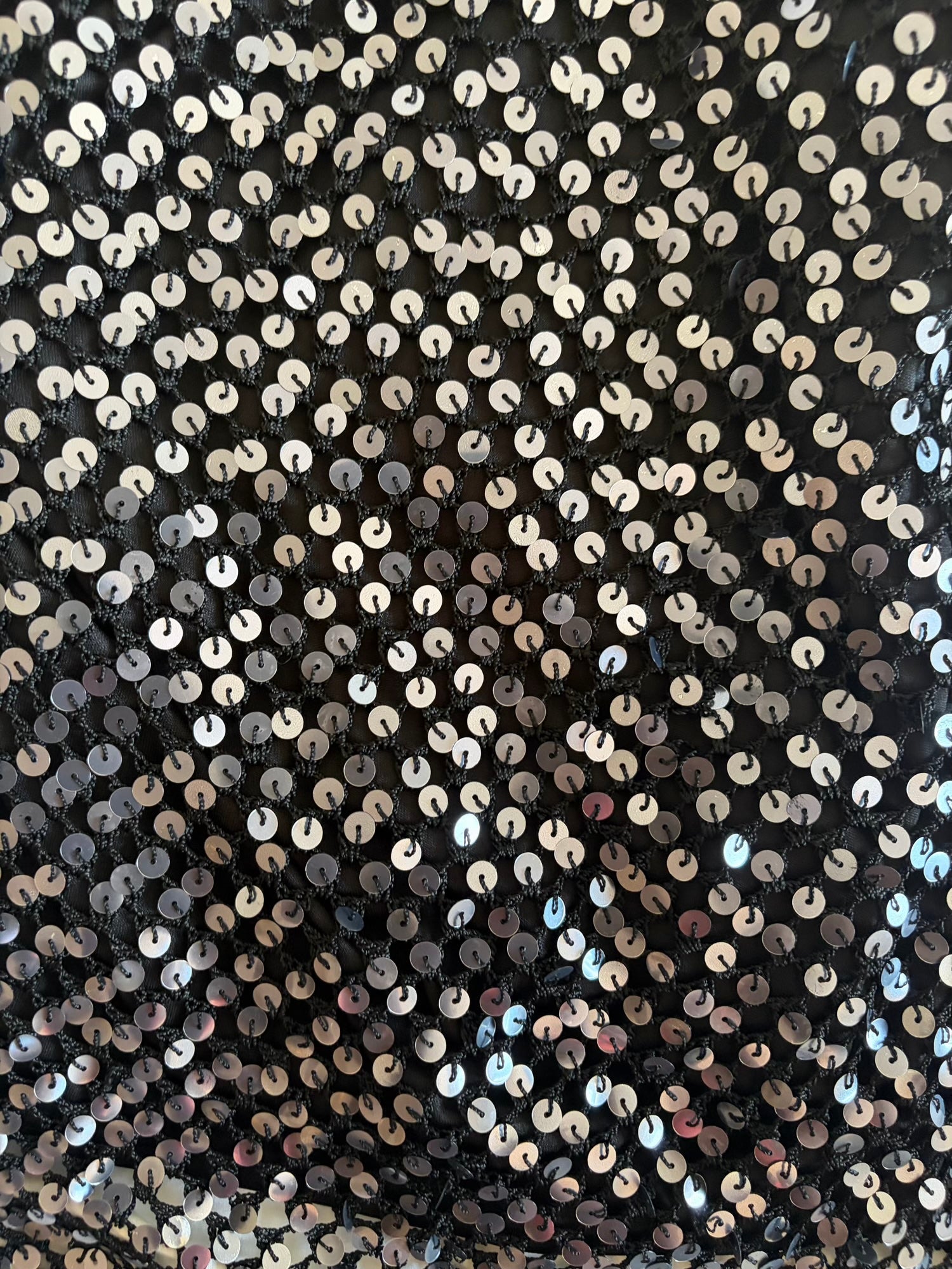 Vintage Y2K black crochet cami with silver sequins and subtle asymmetrical hem