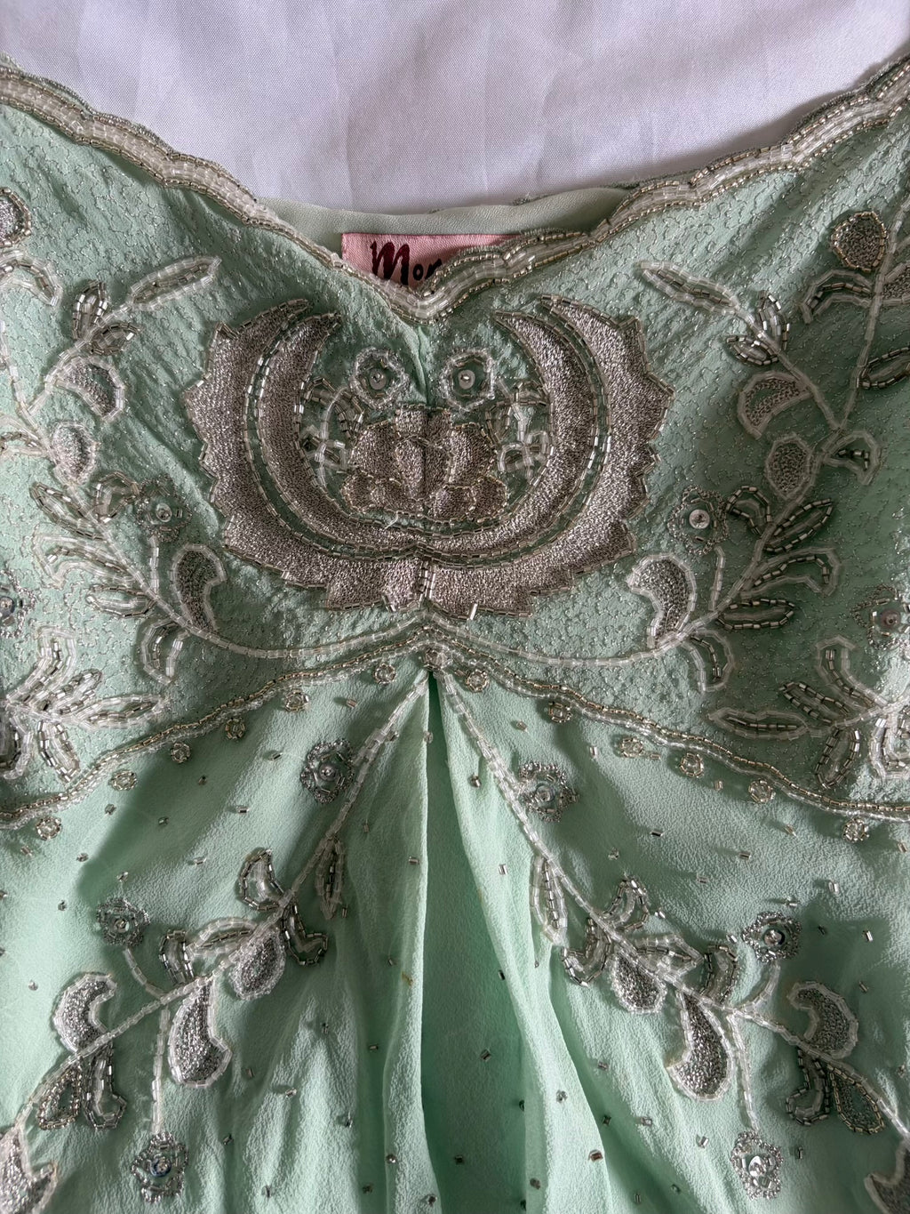 Vintage Y2K Silk Turquoise Mint Cami with Embroidery Beads and Sequin