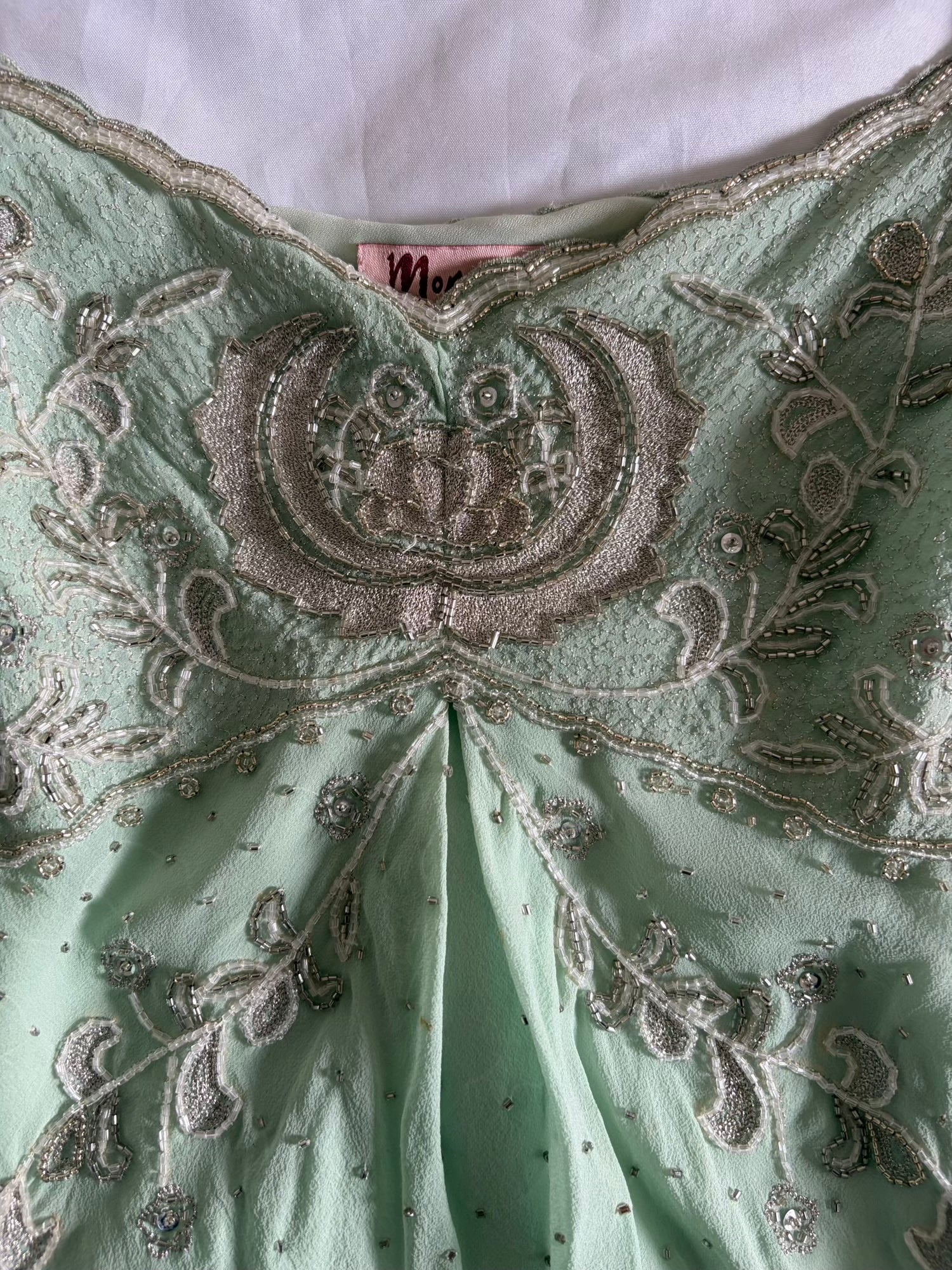 Vintage Y2K Silk Turquoise Mint Cami with Embroidery Beads and Sequin