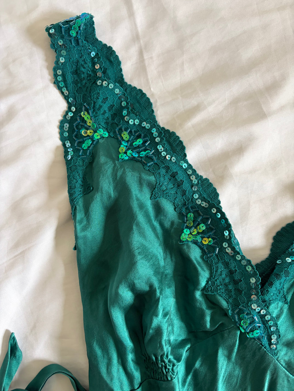 Vintage 1990s Oasis Silk Teal Beaded Mini Slip Dress
