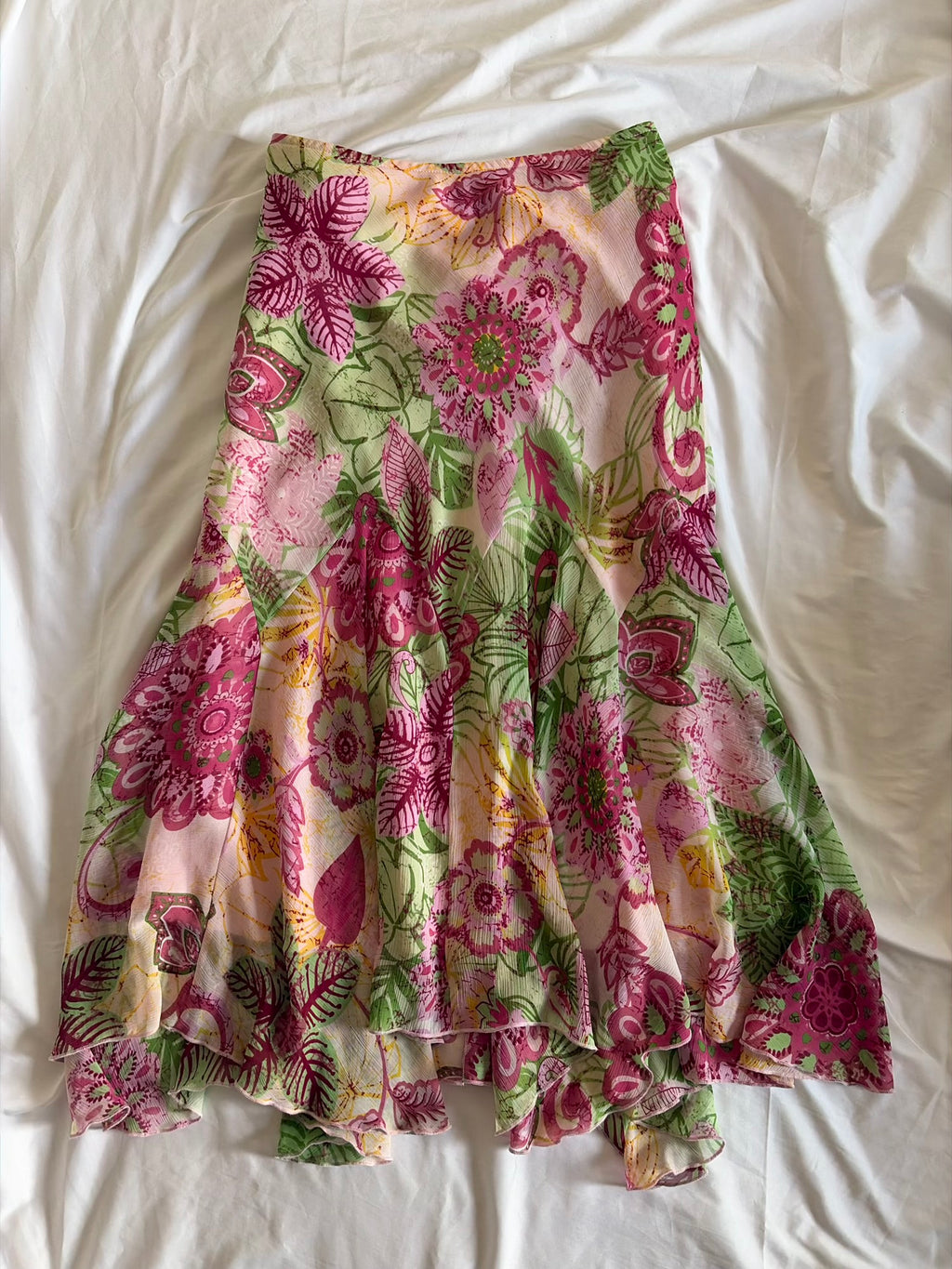 Vintage Y2K Pink and Green Floral Mermaid Hem Skirt