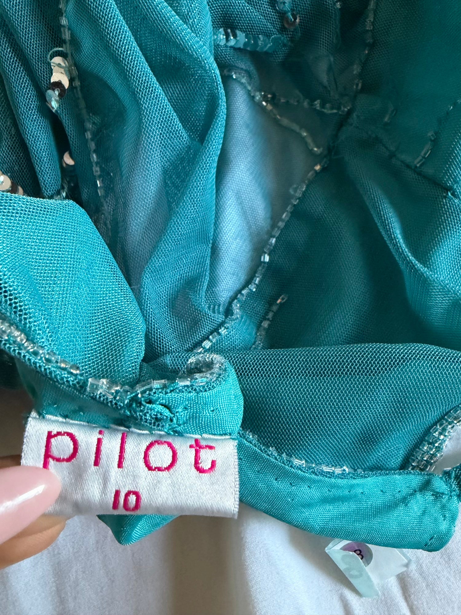 Vintage Y2K Teal Handkerchief Hem Sequin and Beaded Cami