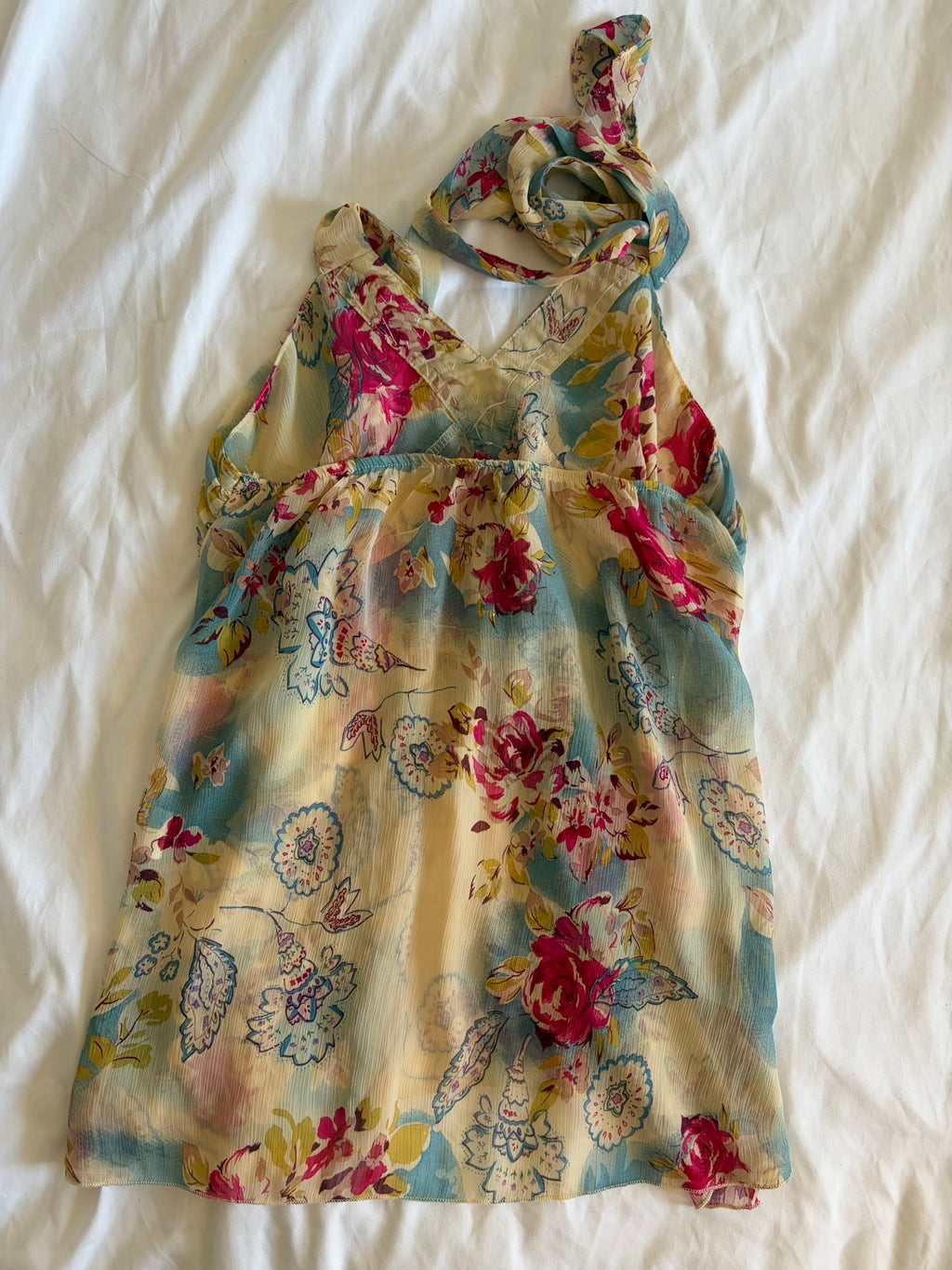 Vintage Y2K Japanese floral floaty fairy halterneck cami with beaded detailing