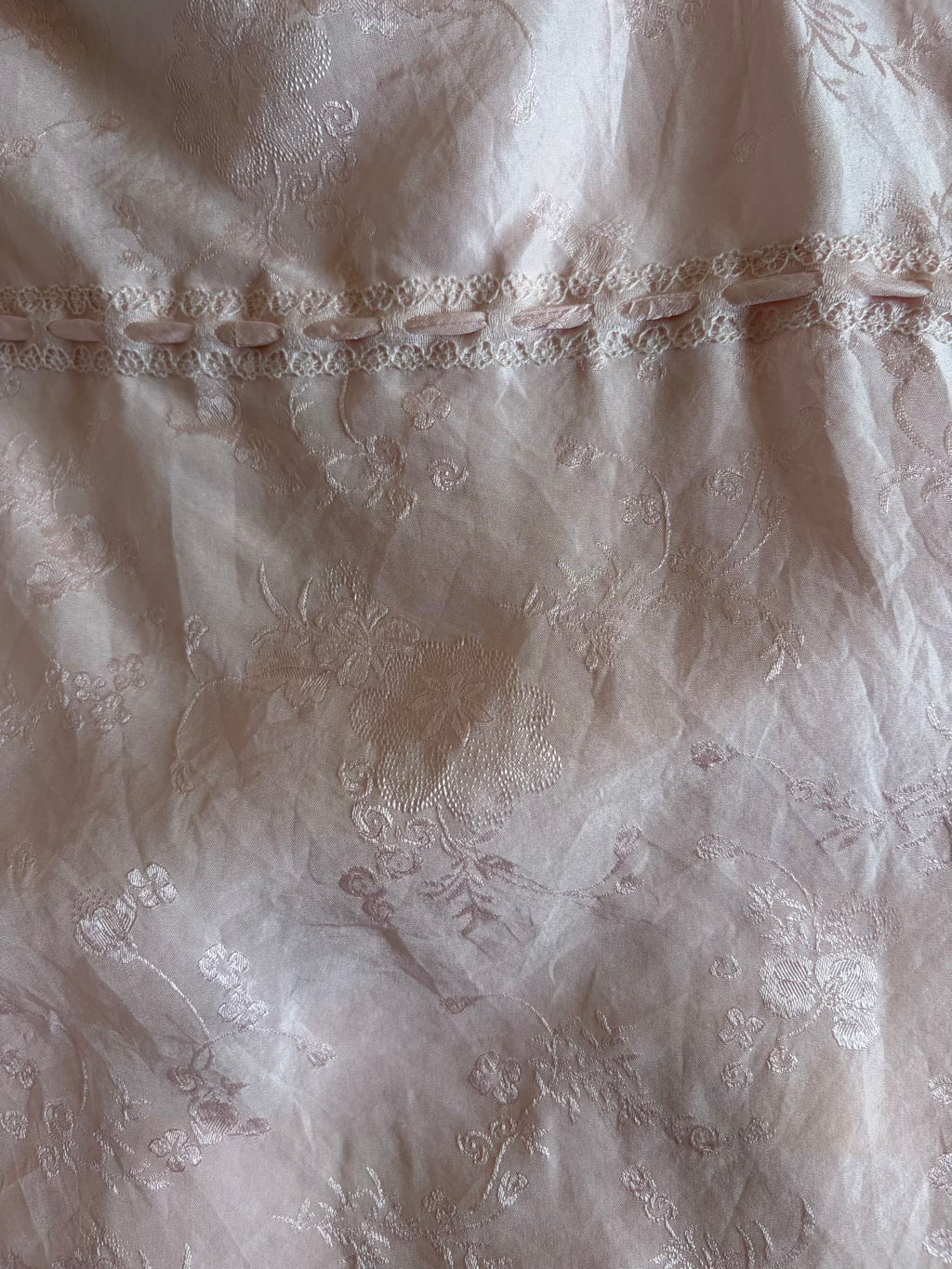 Vintage 1990s Silk Baby Pink Cami with Lace and Ribbon Detail