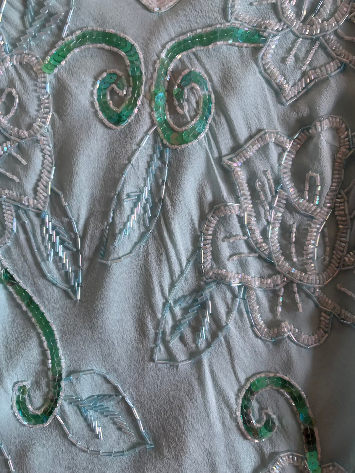 Vintage 2000s Silk Turquoise Heavily Beaded and Sequin Blouse
