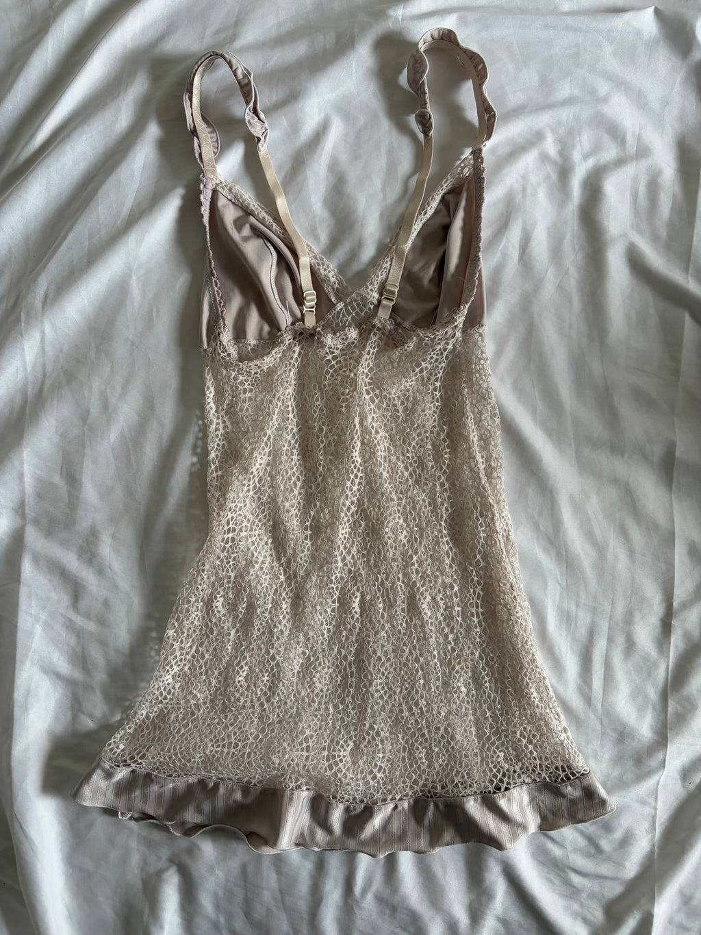 Vintage 1990s Crochet Mesh Babydoll Mini with Pinstripe Detail