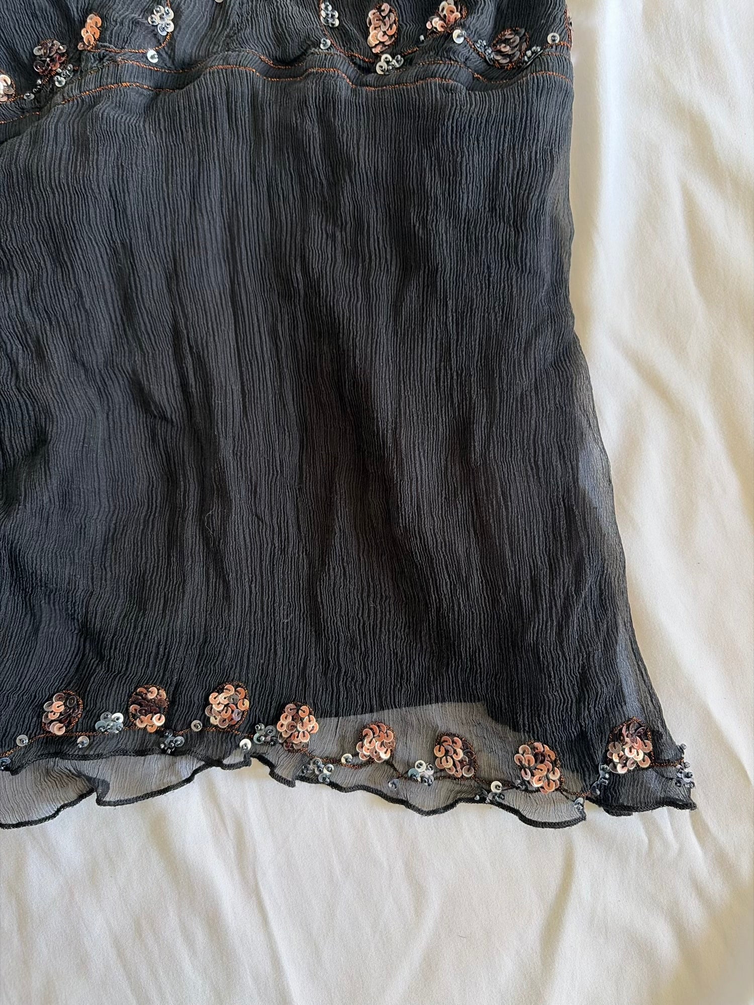 Vintage 1990s Black Floaty Silk Halterneck with Sequins and Beads