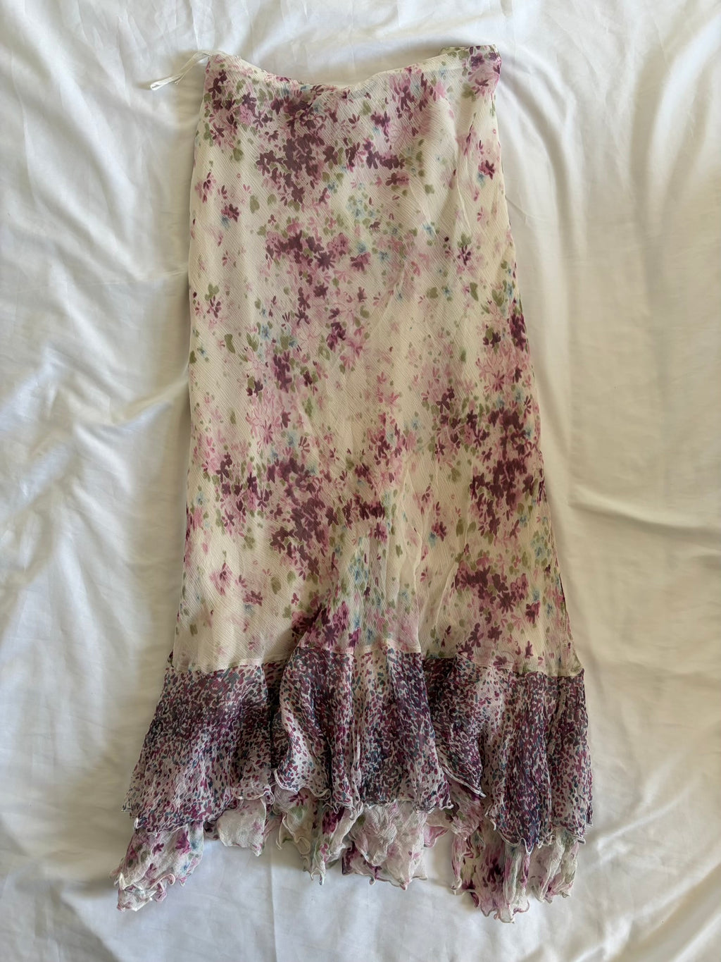 Vintage 1990s Silk Floral Midi Skirt with Mermaid Hem