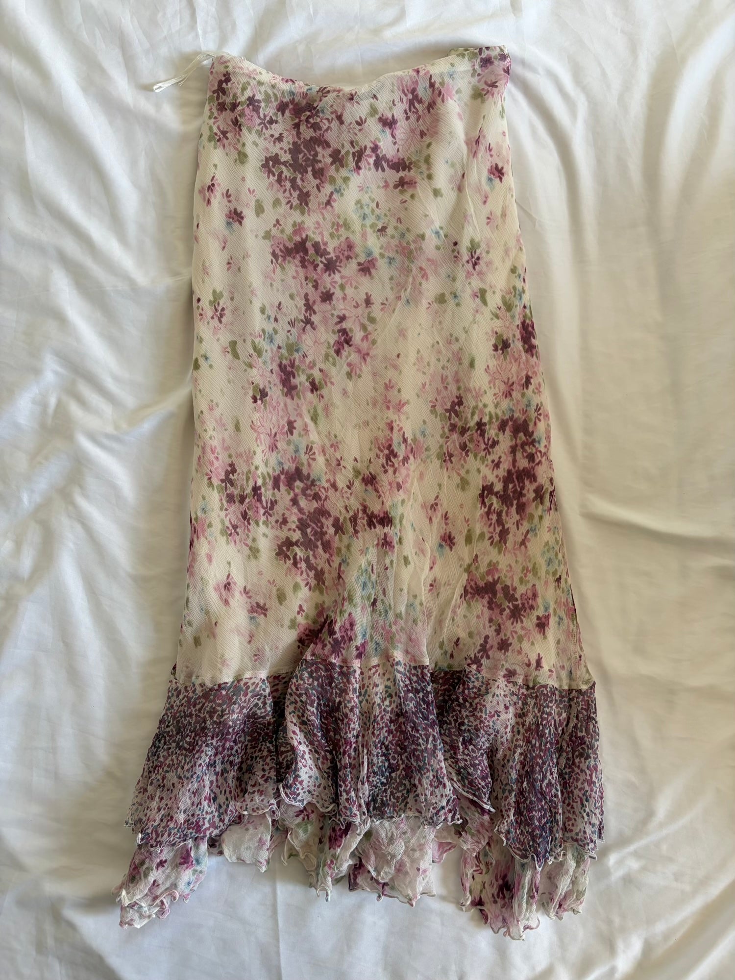 Vintage 1990s Silk Floral Midi Skirt with Mermaid Hem