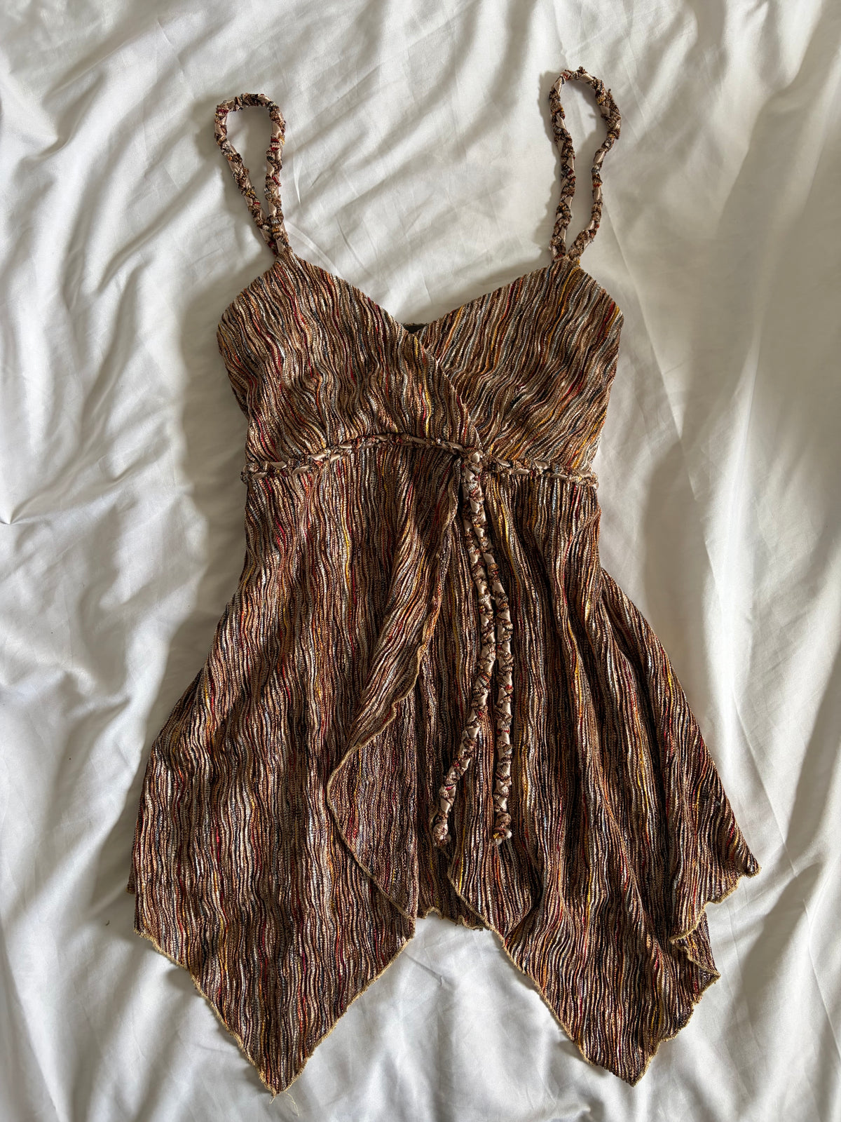 Vintage 2000s Handkerchief Hem Autumnal Cami with Braided Straps