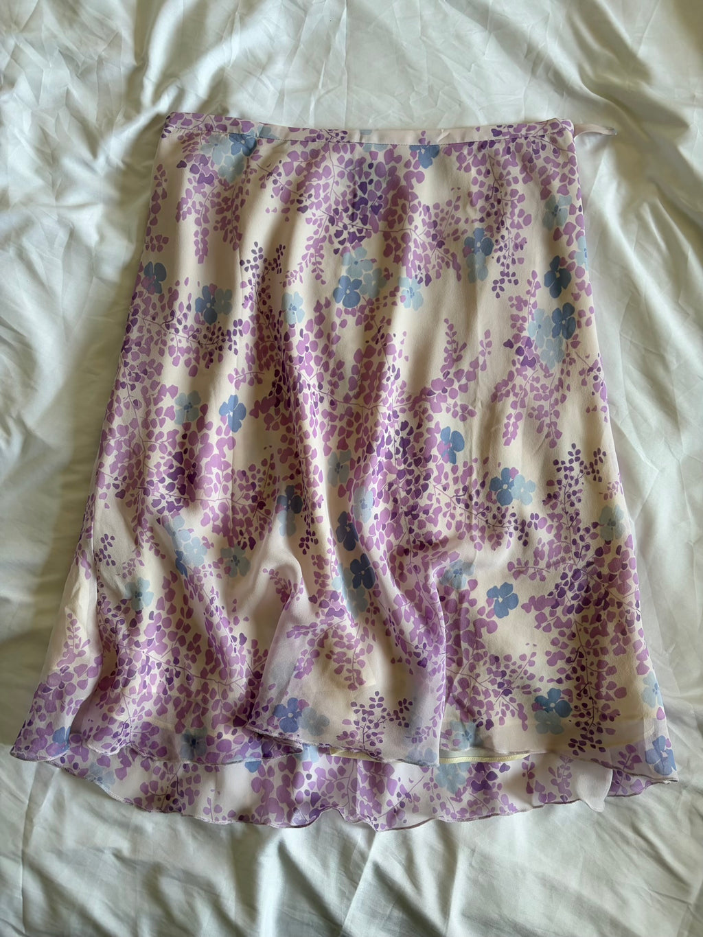 Vintage 1990s Silk Pastel Lilac and Blue Midi Skirt