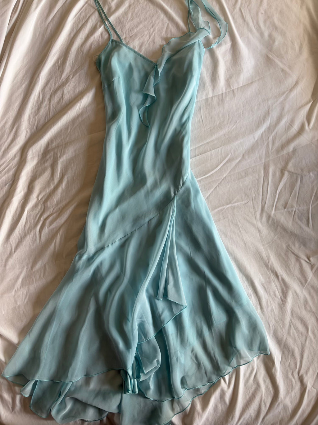 Vintage Y2K Baby Blue Mermaid Hem Fairy Dress with Ruffle Detail