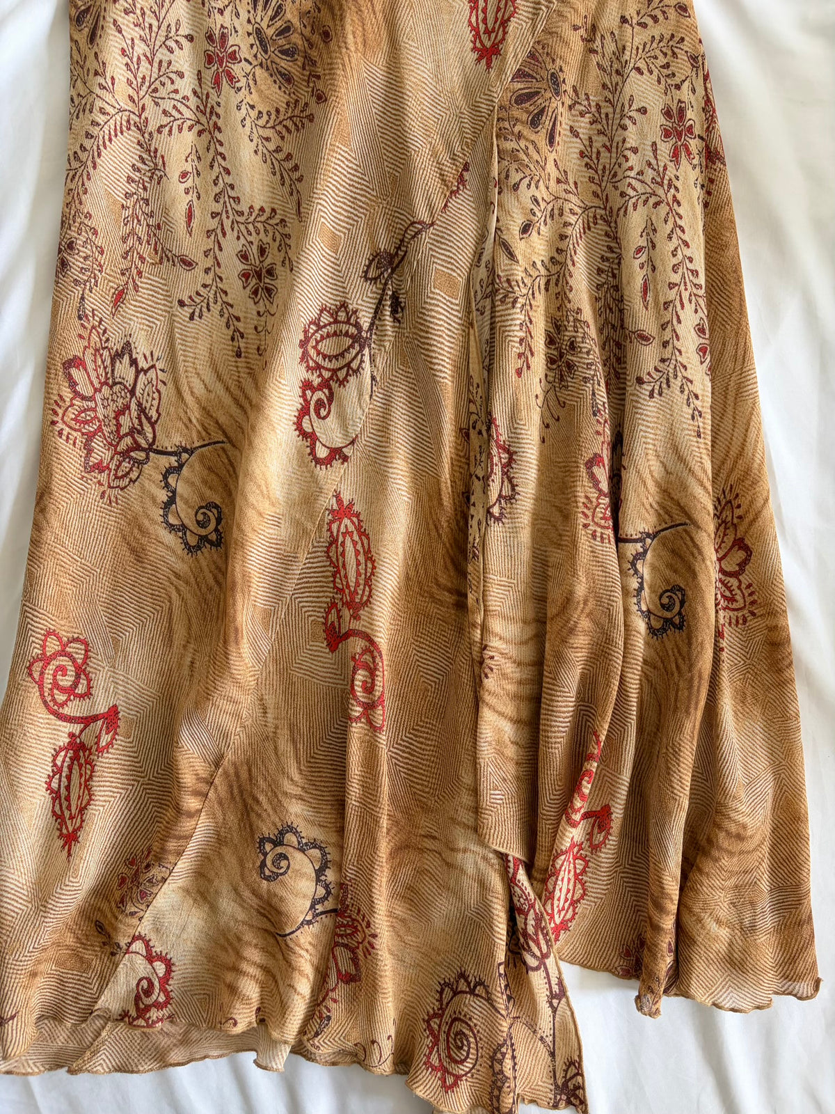 Vintage 1990s Champagne and Brown Autumnal Asymmetrical Hem Skirt