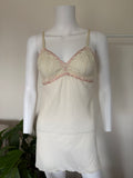 Vintage 1990s Beige Slip with Rose Pink Embroidery