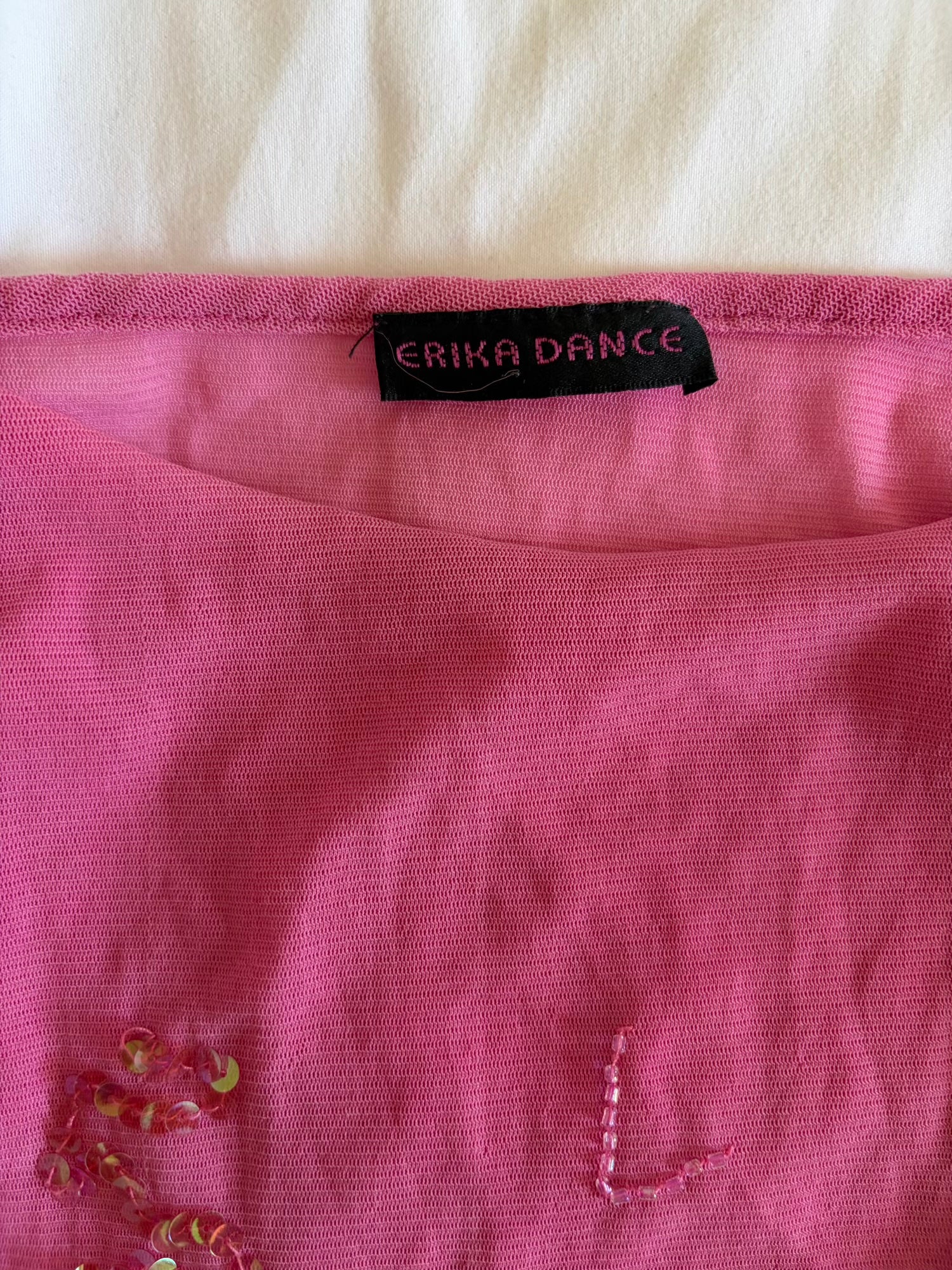 Vintage Y2K bubblegum pink micromesh cami with sequin and beaded detail