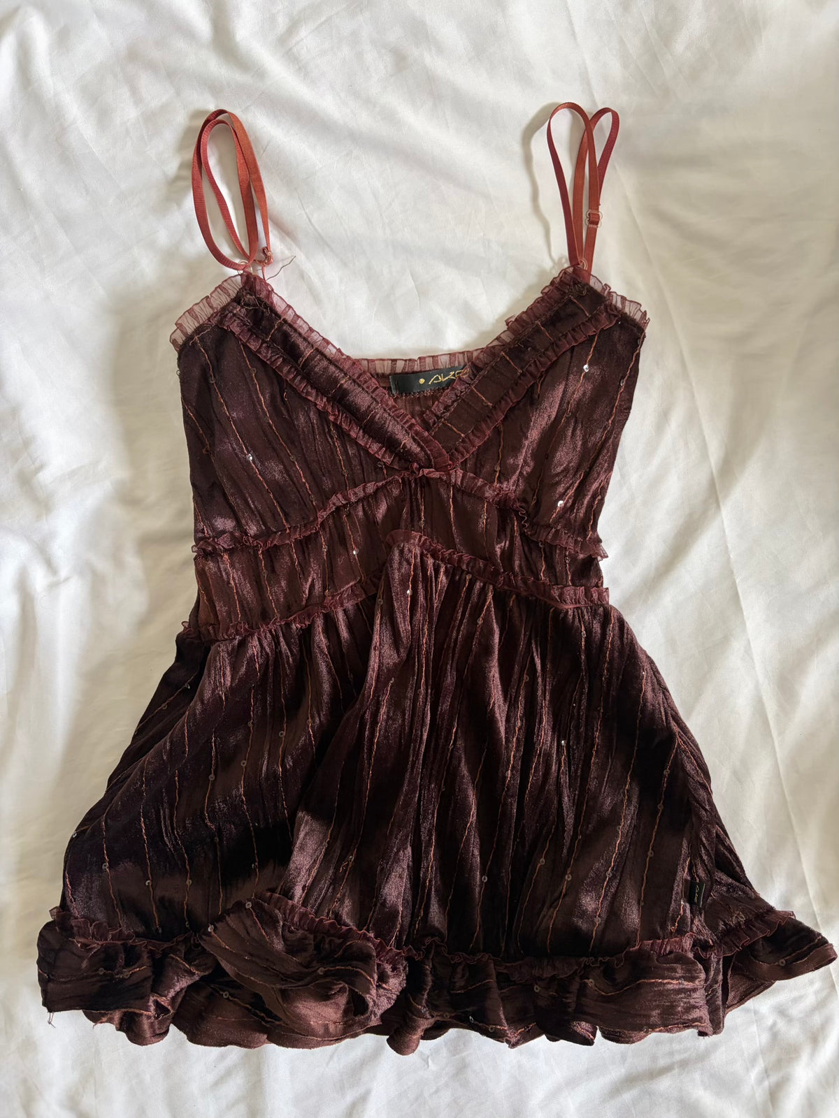 Vintage 1990s Brown Velvet Babydoll Cami with Sequins