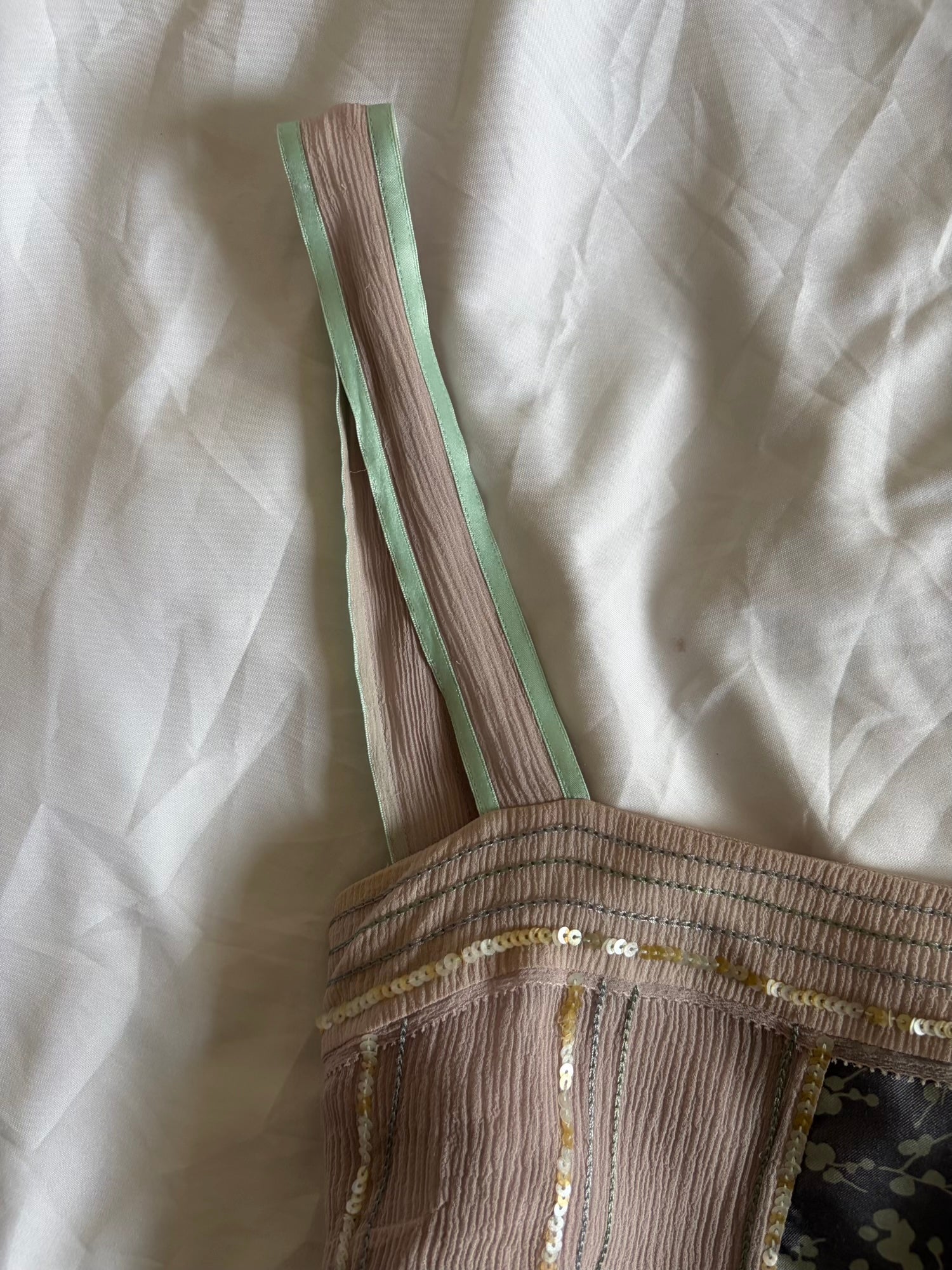 Vintage Y2K Silk Slate Grey and Dusty Pink Cami with Embroidery and Sequins