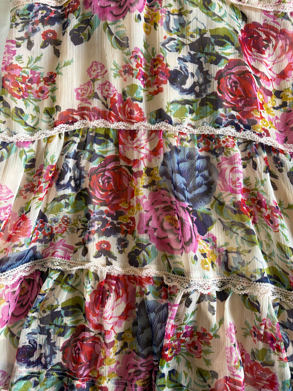 Vintage Y2K Floral Coquette Long Ruffle Cami with Lace