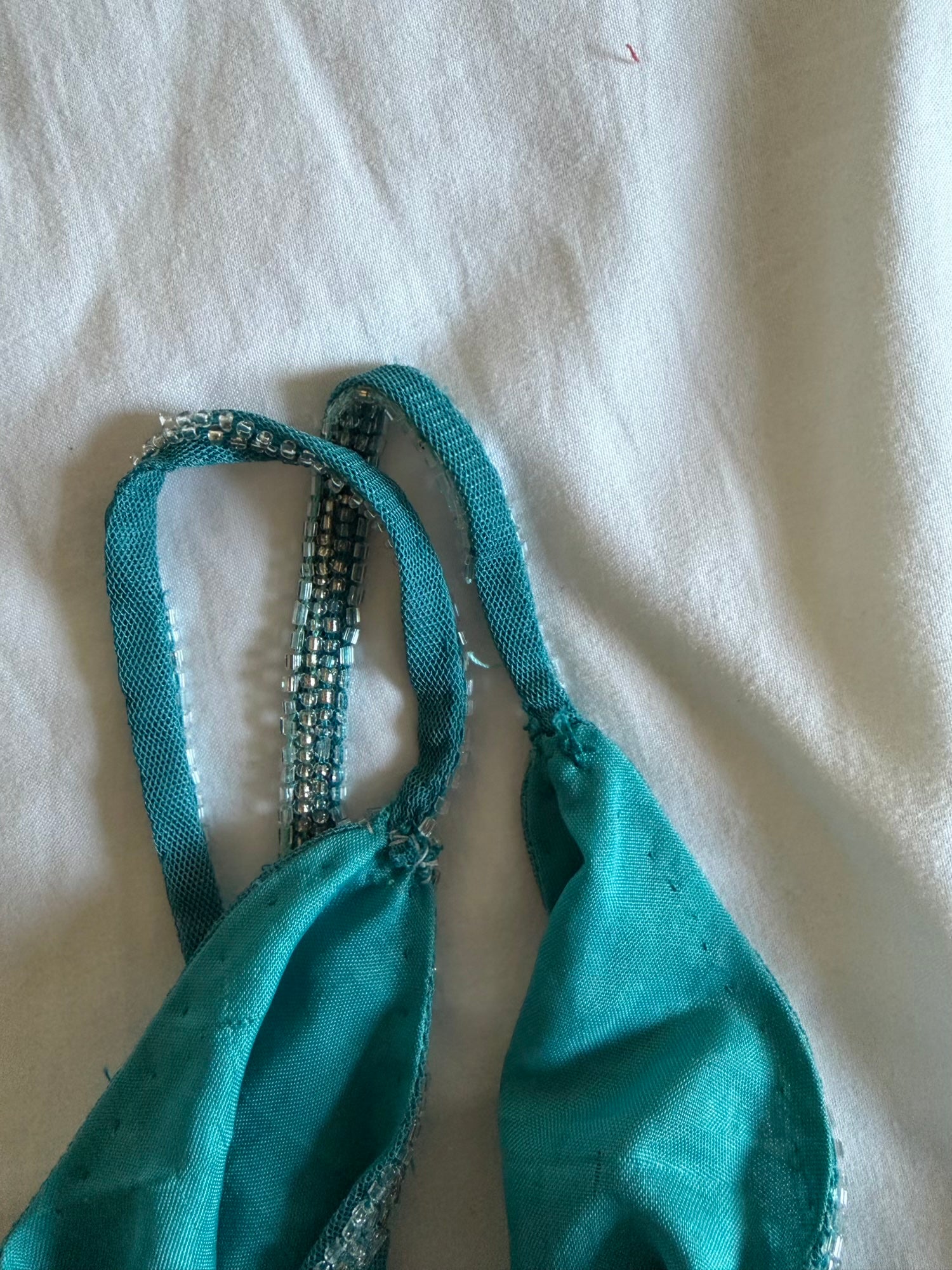 Vintage Y2K Teal Handkerchief Hem Sequin and Beaded Cami