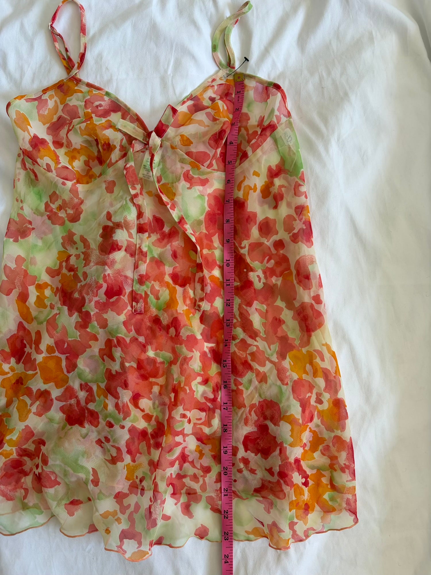 Vintage 1990s orange romantic floral floaty sheer ultra mini dress