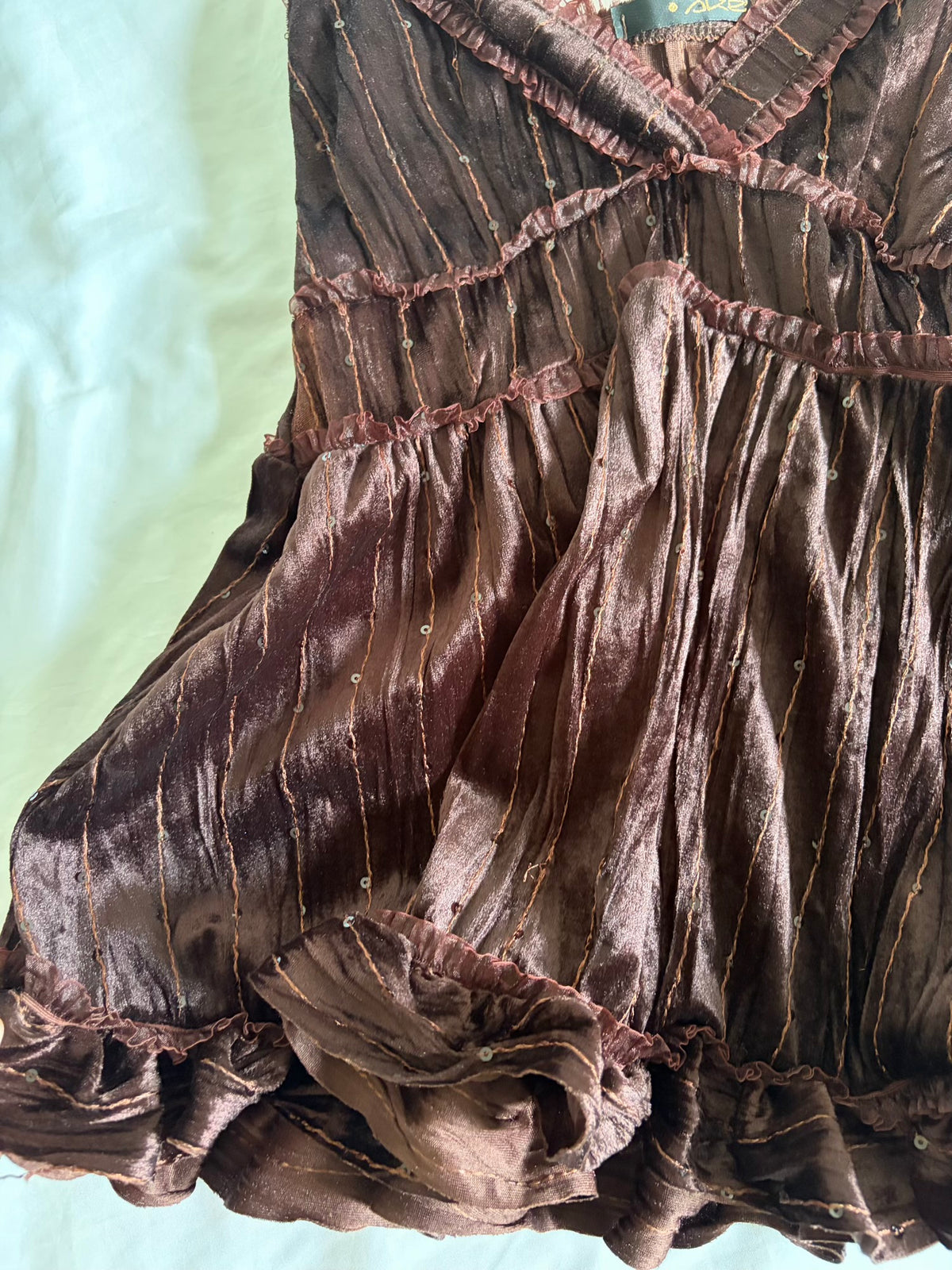 Vintage 1990s Brown Velvet Babydoll Cami with Sequins