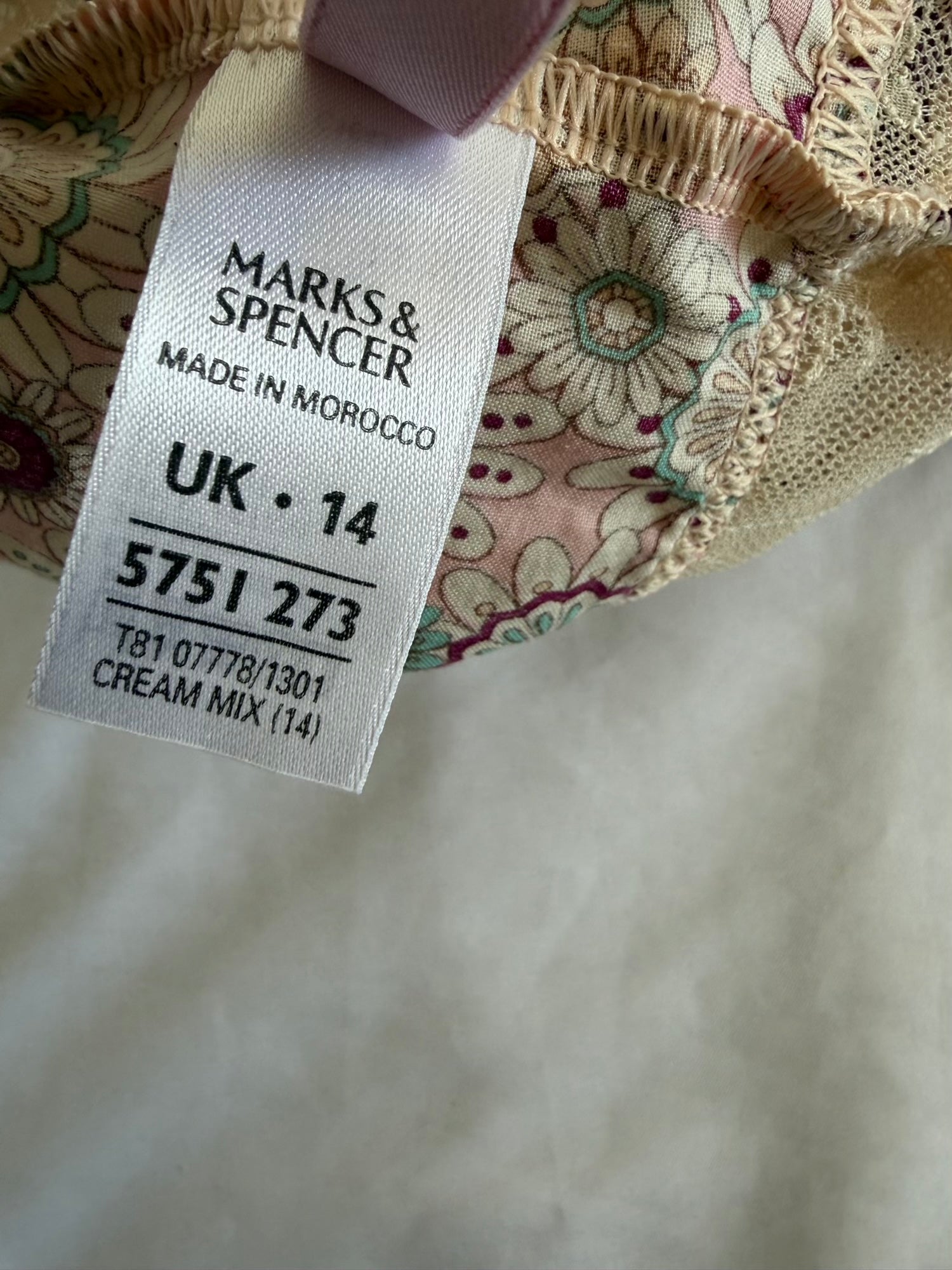 Vintage Y2K Beige Coquette Lace and Floral Cami with Purple Detailing
