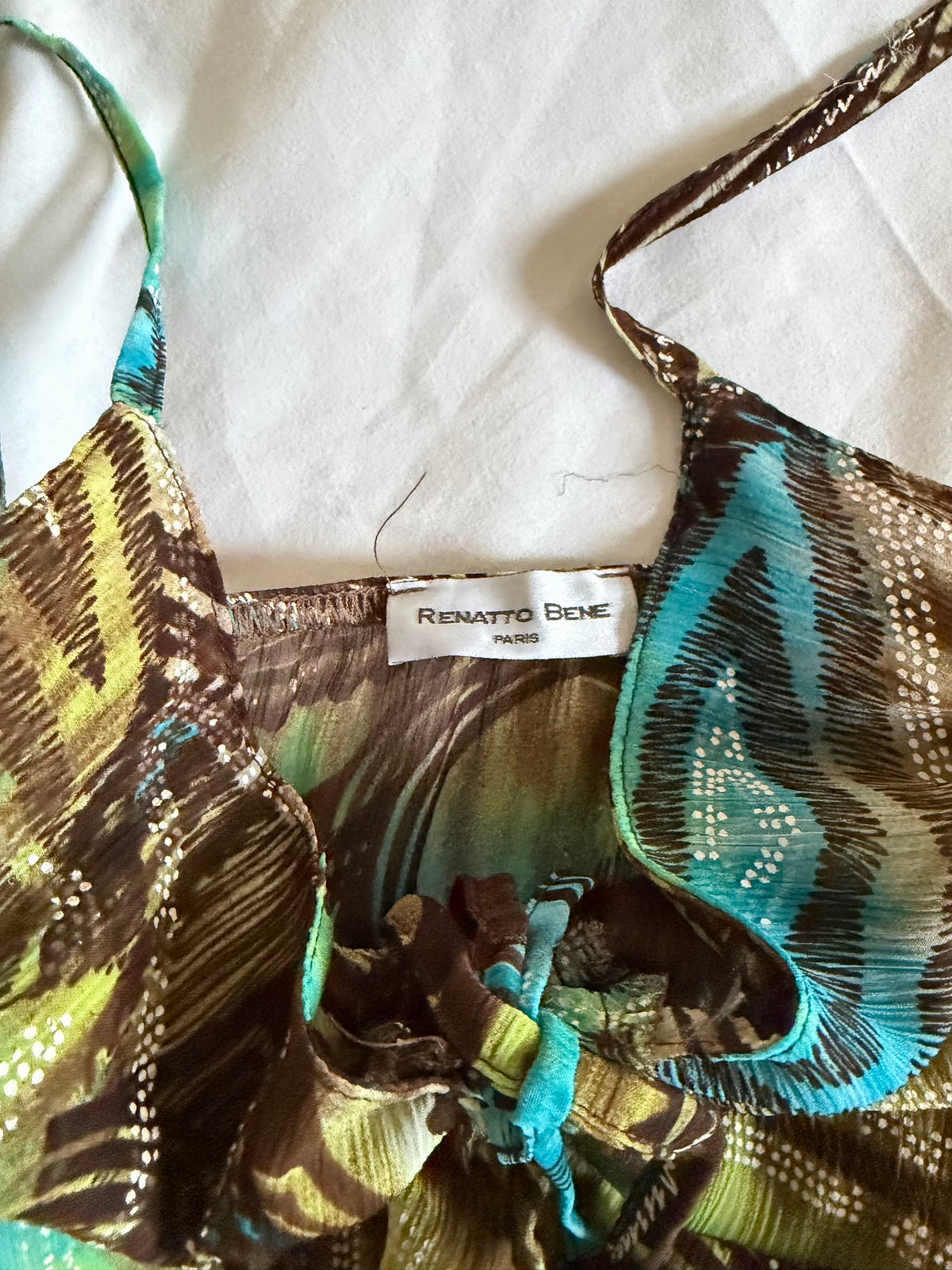 Vintage 1990s French Abstract Tie Back Babydoll Handkerchief Hem Cami