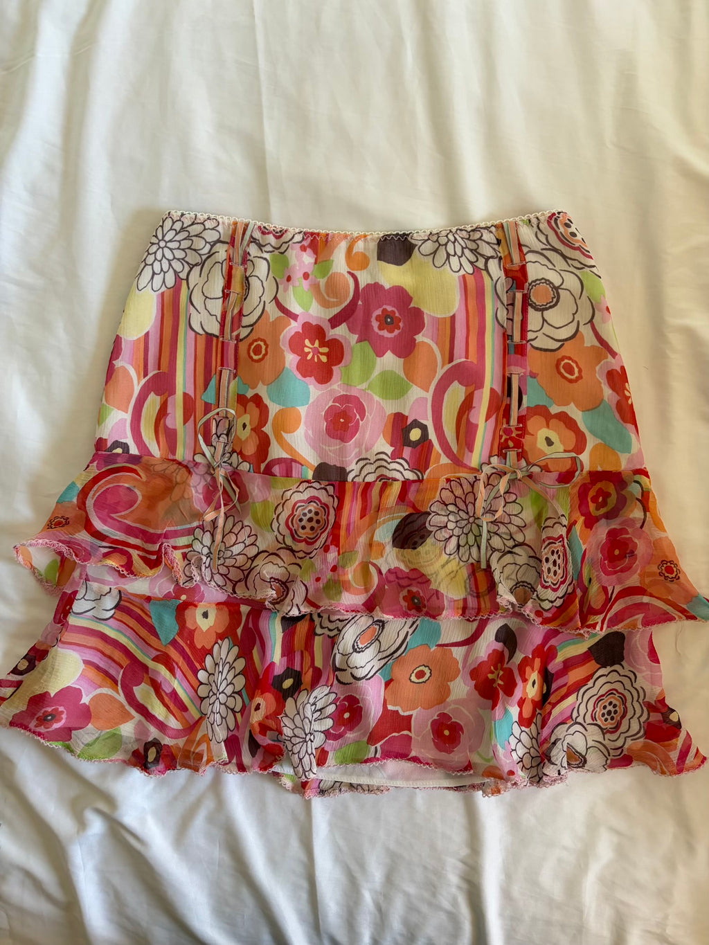 Vintage Y2K Karen Millen Silk Mini Skirt with Lace Up Ribbon Detail