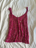 Vintage Y2K cerise pink crochet iridescent sequin cami